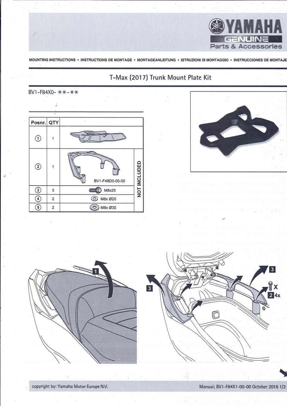 Platine support de top case CITY pour moto Yamaha 850 MXT NIKEN BV1-F84X0-00