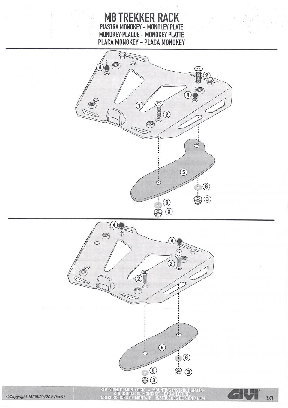 Platine support de top case GIVI MONOKEY M8A Gris pour moto scooter Neuf