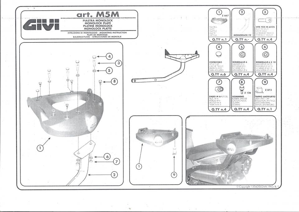 Platine support de top case GIVI M5M Monolock pour moto scooter Neuf