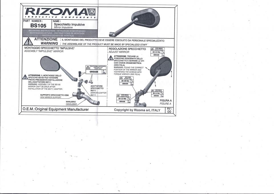 Rétroviseur réversible BS105A IMPULSIVE Carbone Rizoma pour moto Neuf