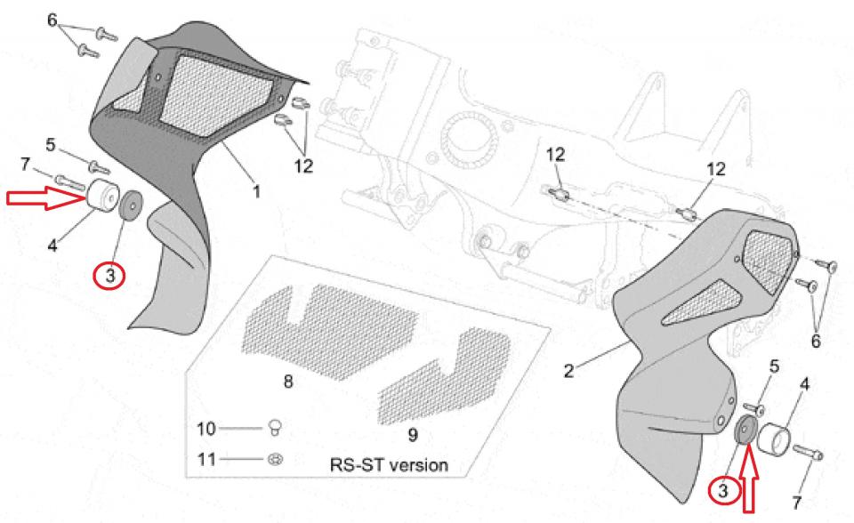 Support Tampon pare carter pour moto Aprilia 1000 RSV Tuono V2 AP8127364 Bleu