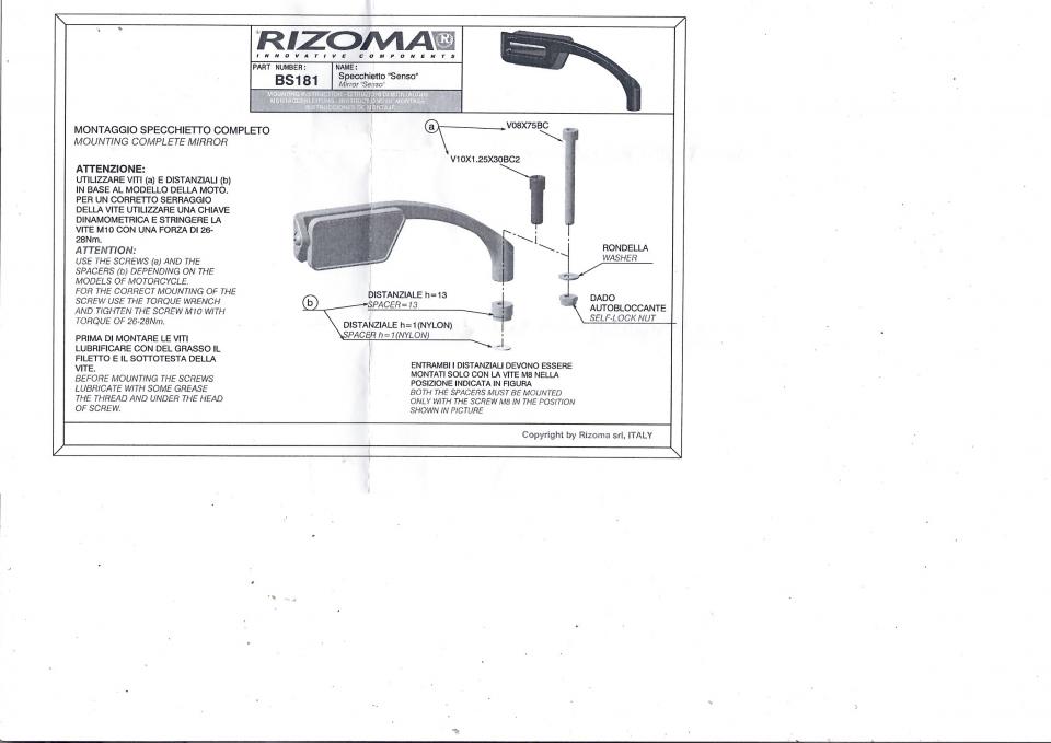 Rétroviseur gauche BS181BL SENSO DX Rizoma pour moto Neuf