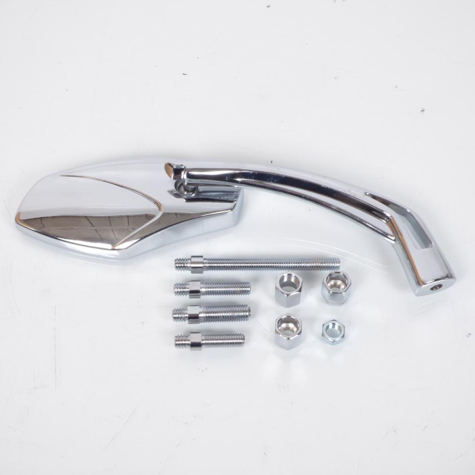 Rétroviseur droit coloris chrome avec vitre teinté bleu pour moto scooter quad avec adaptateur