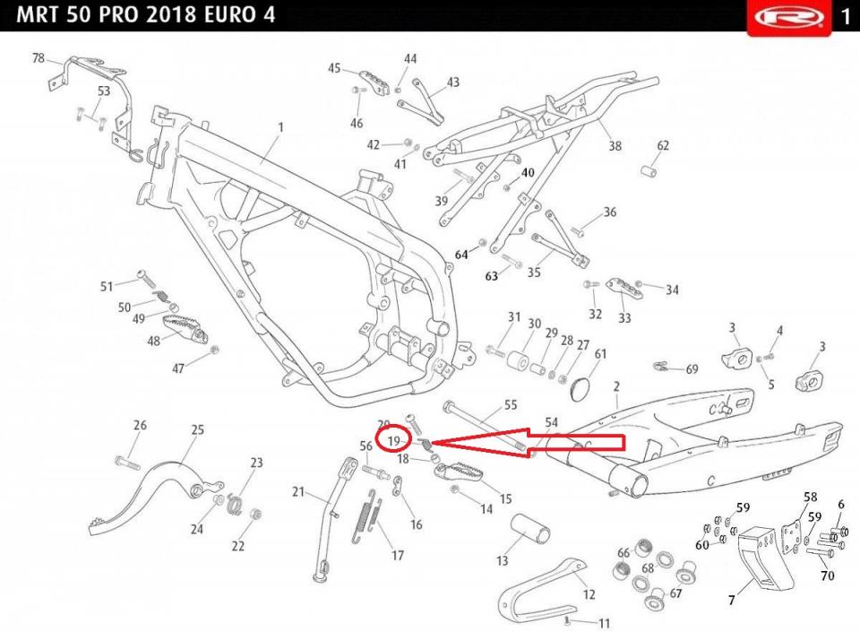 Ressort origine pour moto Rieju 50 MRT 2009 à 2017 0/000.470.5002 / AVG Neuf