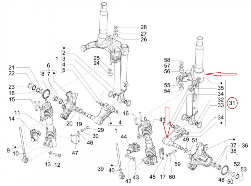 Bras gauche pour scooter Piaggio 300 MP3 HPE Basic Euro 4 2019 1C0012015 Neuf