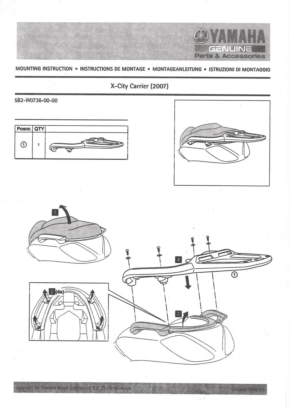 Porte bagage Gris pour scooter Yamaha 125 X-City 2010 à 2013 5B2-W0736-00 Neuf