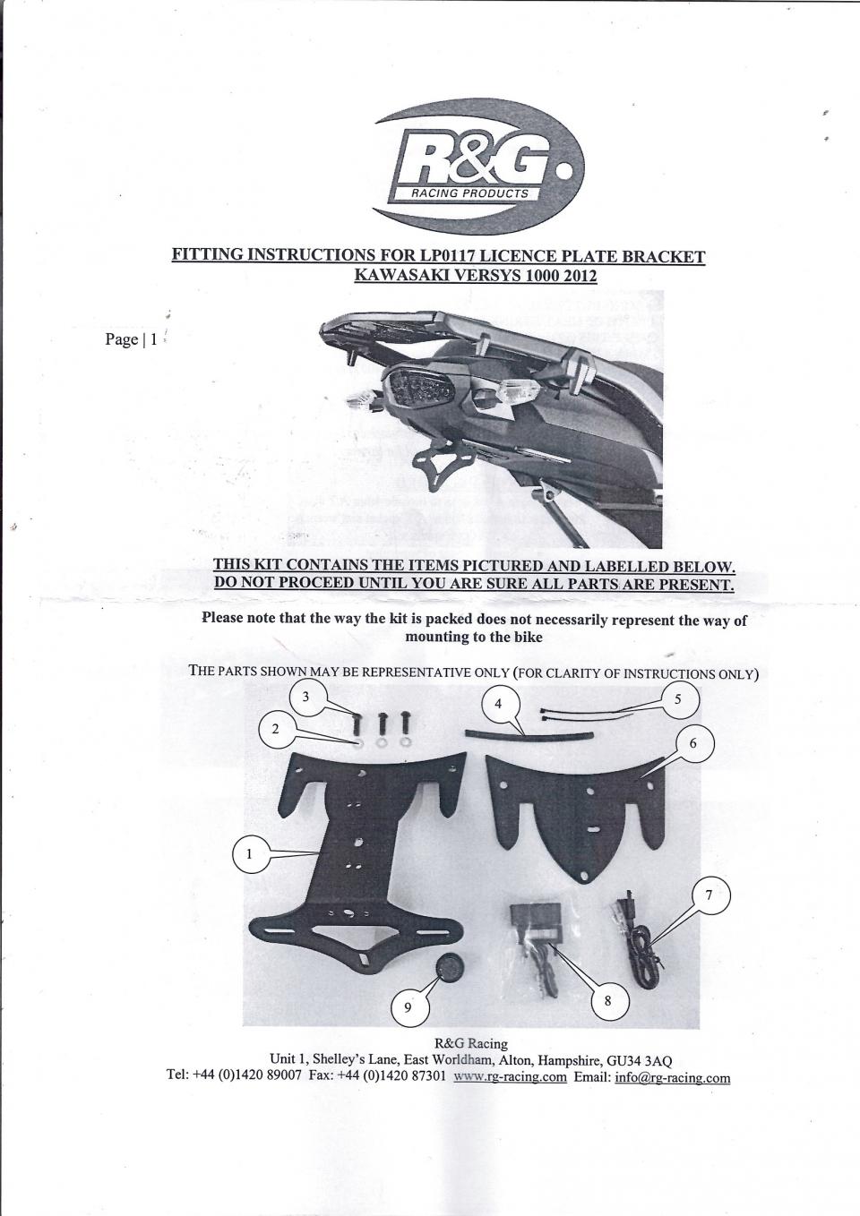 Support plaque immatriculation éclairage Led R&G pour moto Kawasaki 1000 KLZ VERSYS ABS 2012 à 2018 LP0117BK Neuf