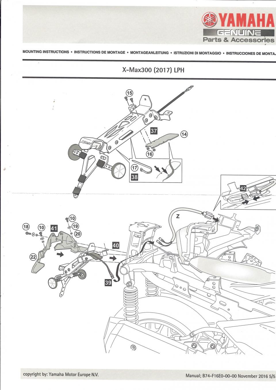 Support de plaque immatriculation LED pour scooter Yamaha 125 X-Max B74F16E00000