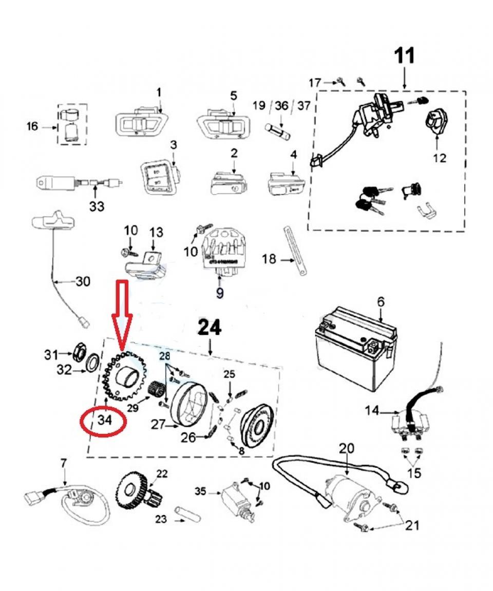 Pignon intermédiaire de démarreur pour scooter Peugeot 125 Tweet 802139 Neuf