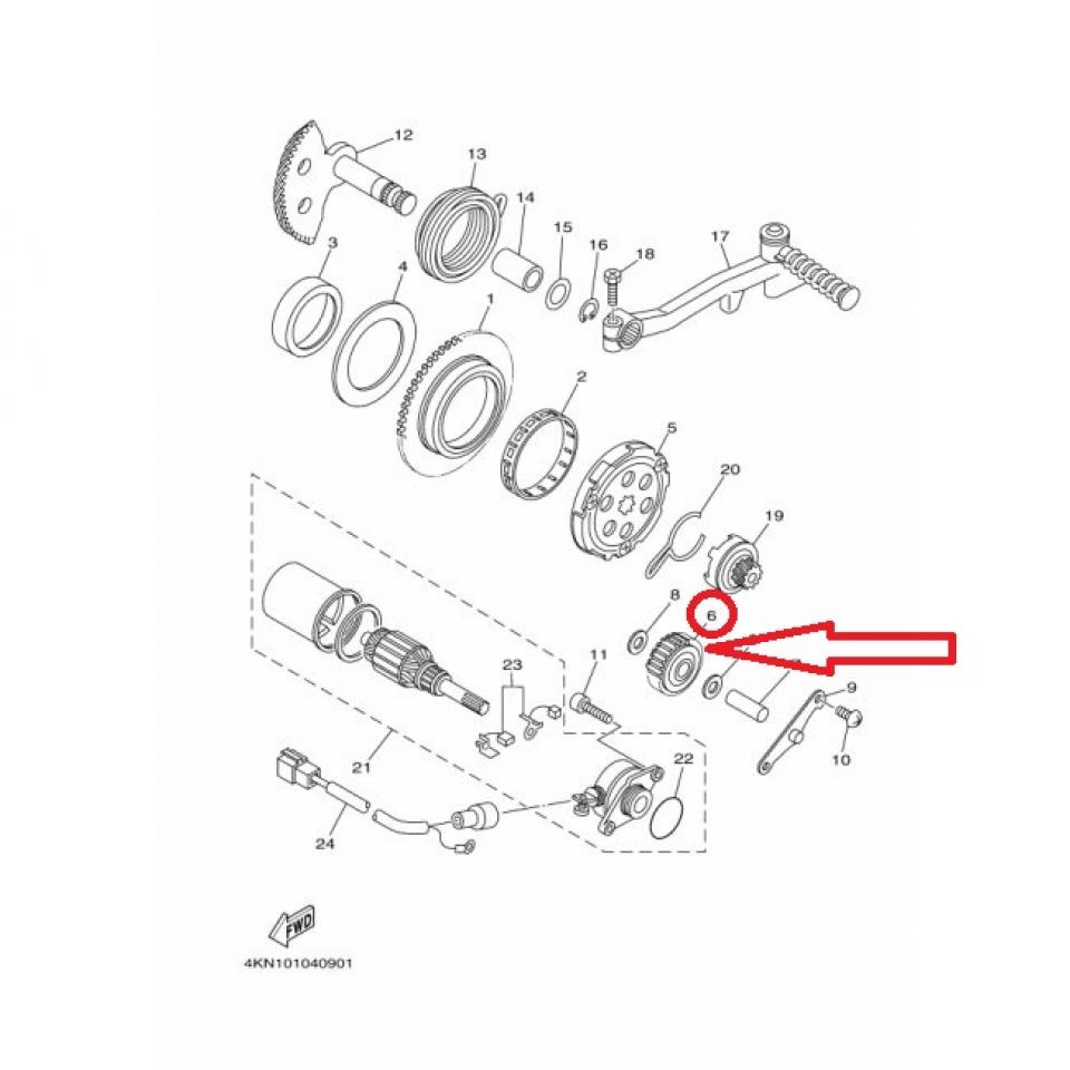 Pignon intermédiaire de démarreur pour scooter Yamaha 90 JOG 1991 3WF-15650 Neuf