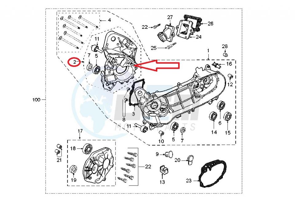 Carter moteur droit pour scooter Peugeot 50 Ludix 14P 740405 803002 Occasion