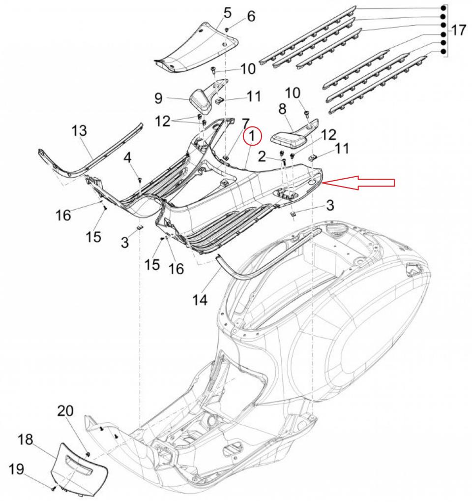Marche pied pour scooter Piaggio 125 Vespa Primavera 3V 67361200ME 673612 marron