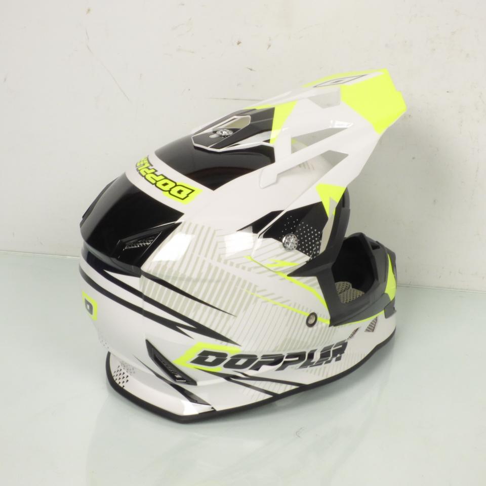 Casque moto cross Doppler blanc jaune noir taille L 59-60cm pour homme femme