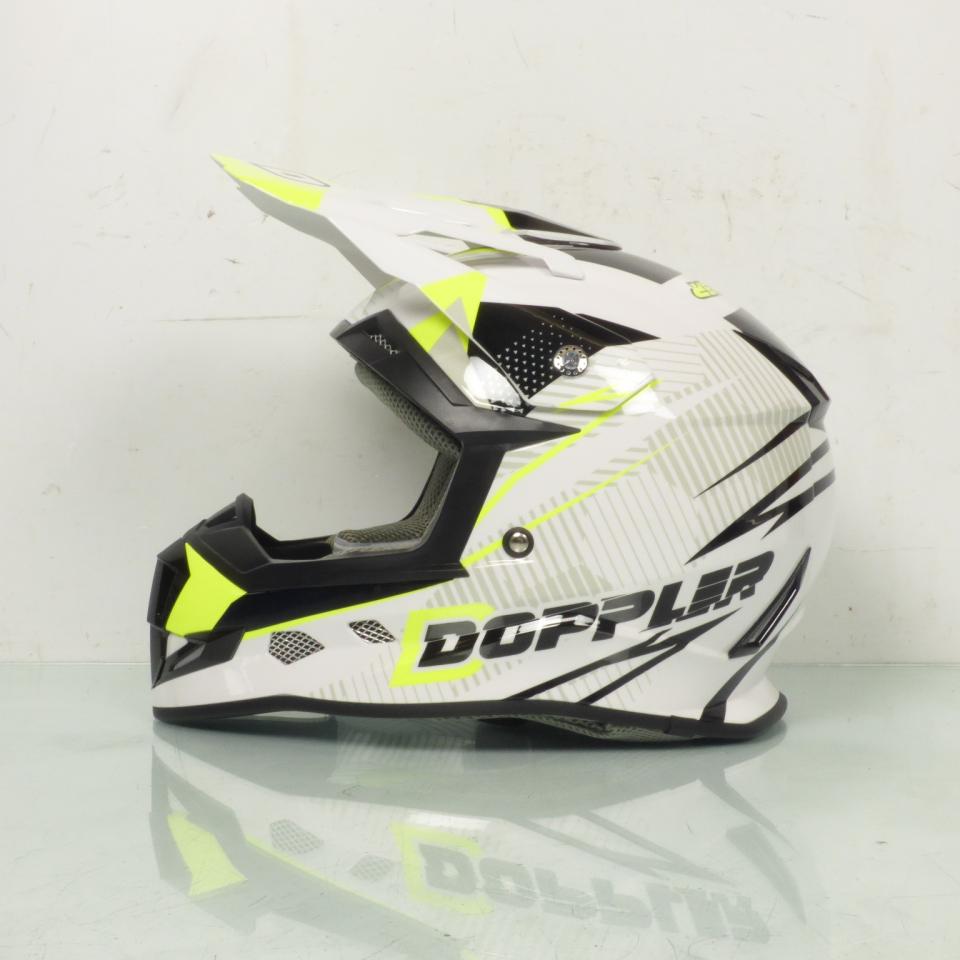 Casque moto cross Doppler blanc jaune noir taille L 59-60cm pour homme femme