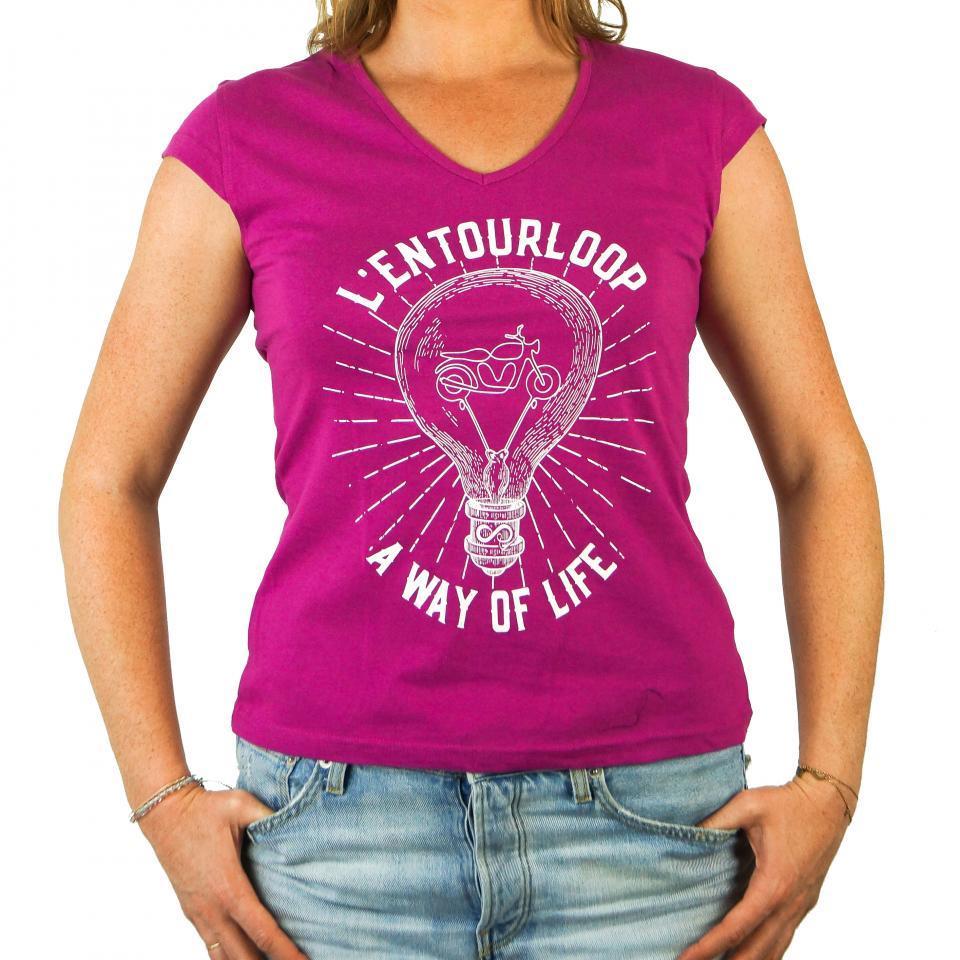 Tee Shirt pour moto Femme L'Entourloop Light Fushia taille S