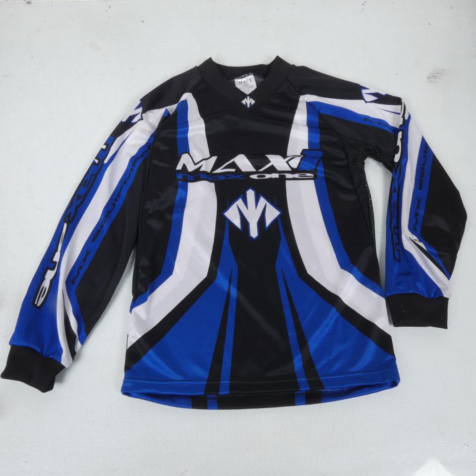 Maillot pour moto cross col V MAX ONE M Polyester sublimé Noir Blanc Bleu