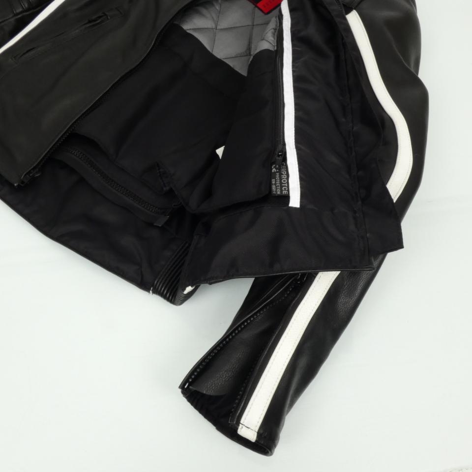 Blouson veste moto cuir noir blanc pour femme taille 36 Lady protection CE Neuf