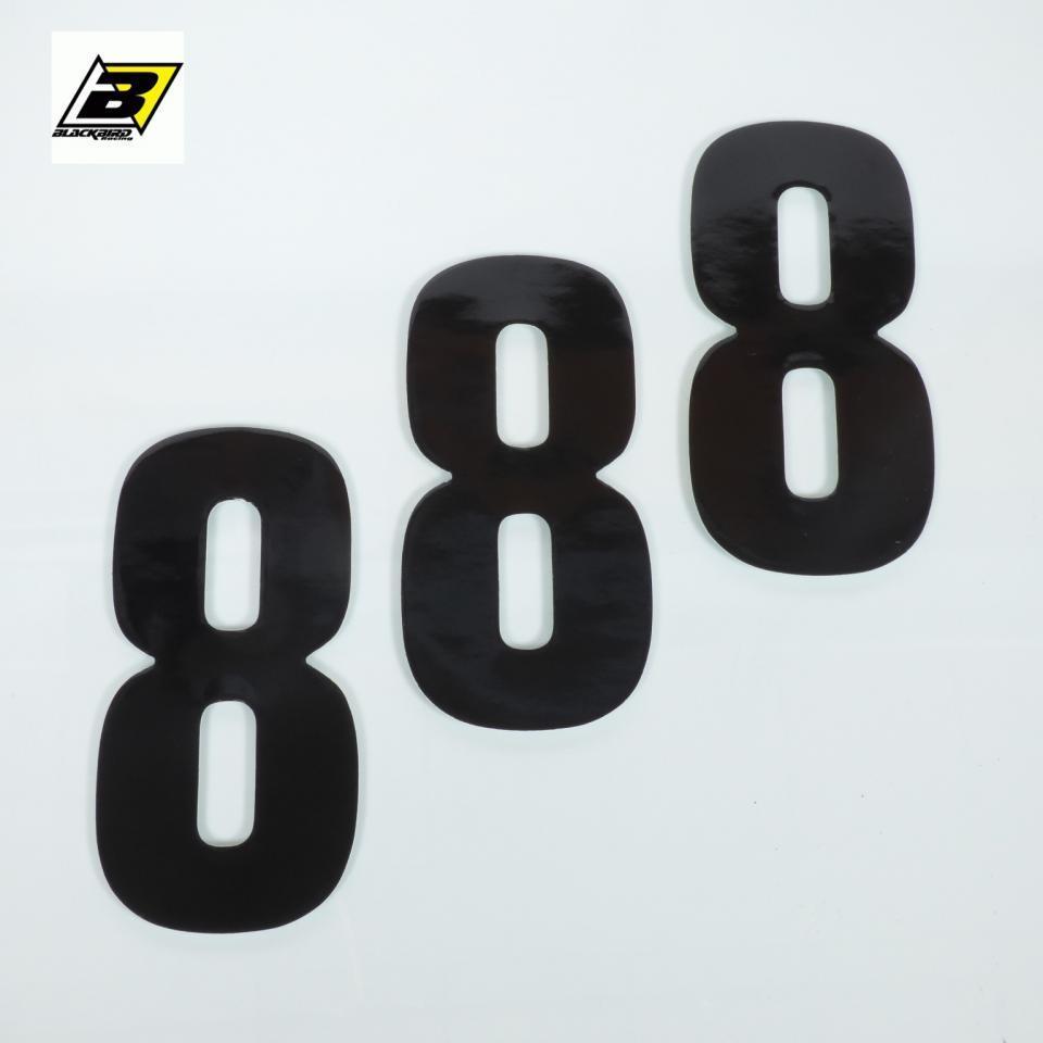 Lot de 3 sticker autocollant numéro de course 8 noir Blackbird 160x75 pour moto Neuf