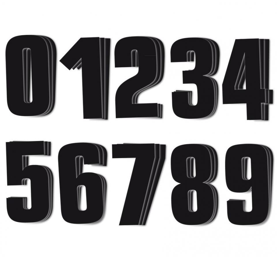 30 autocollant sticker numéro course adhésif de 0 à 9 noir 16x7.5cm pour motocross