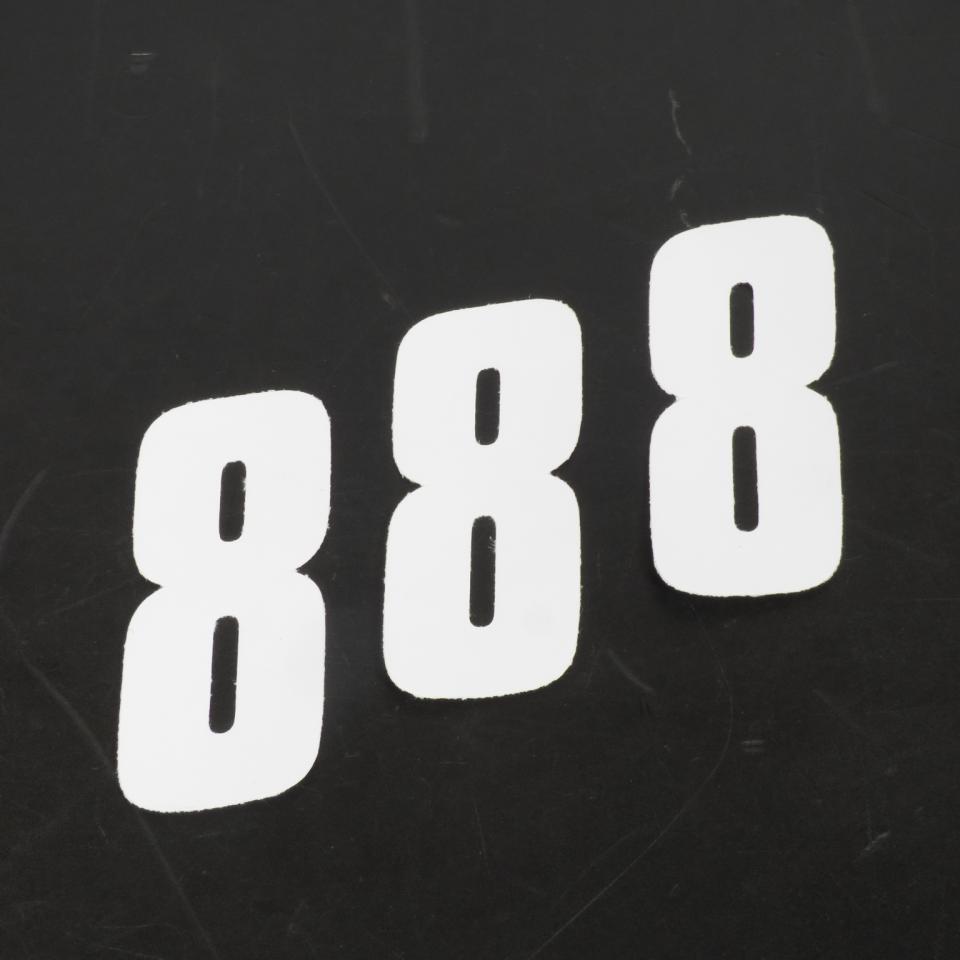 3 sticker autocollant numéro de course huit 8 blanc 100x50mm pour motocross