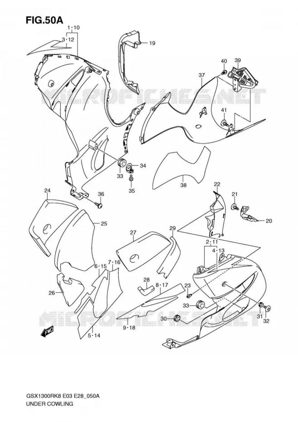Autocollant sabot origine pour moto Suzuki 1300 Hayabusa 2008 68195-15H10-GUL