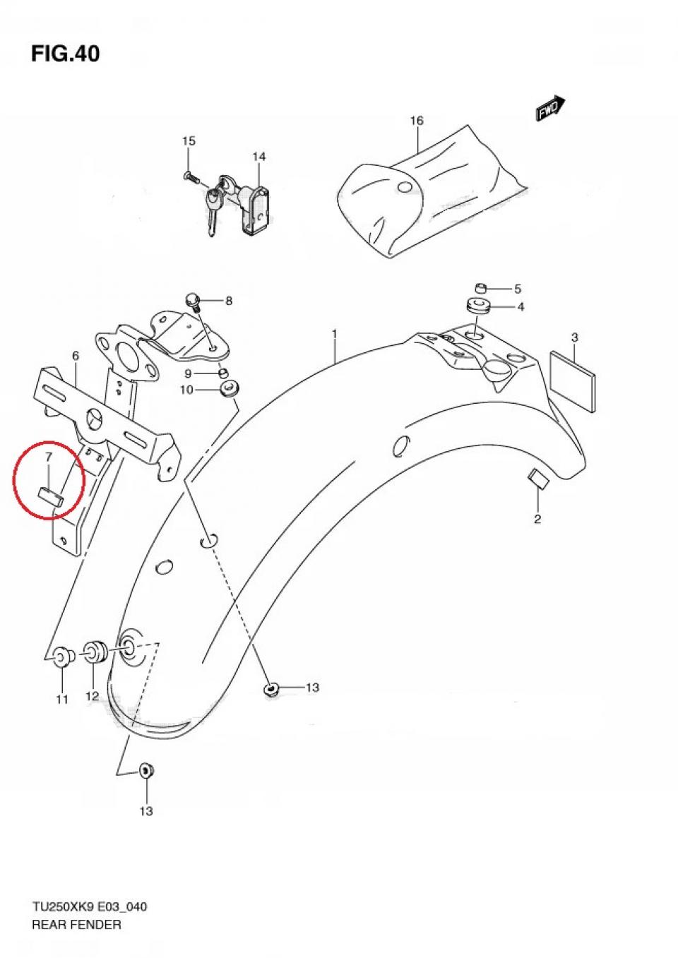 Caoutchouc de protection origine pour moto Suzuki 250 TU 2009 à 2017 63211-26G00-000