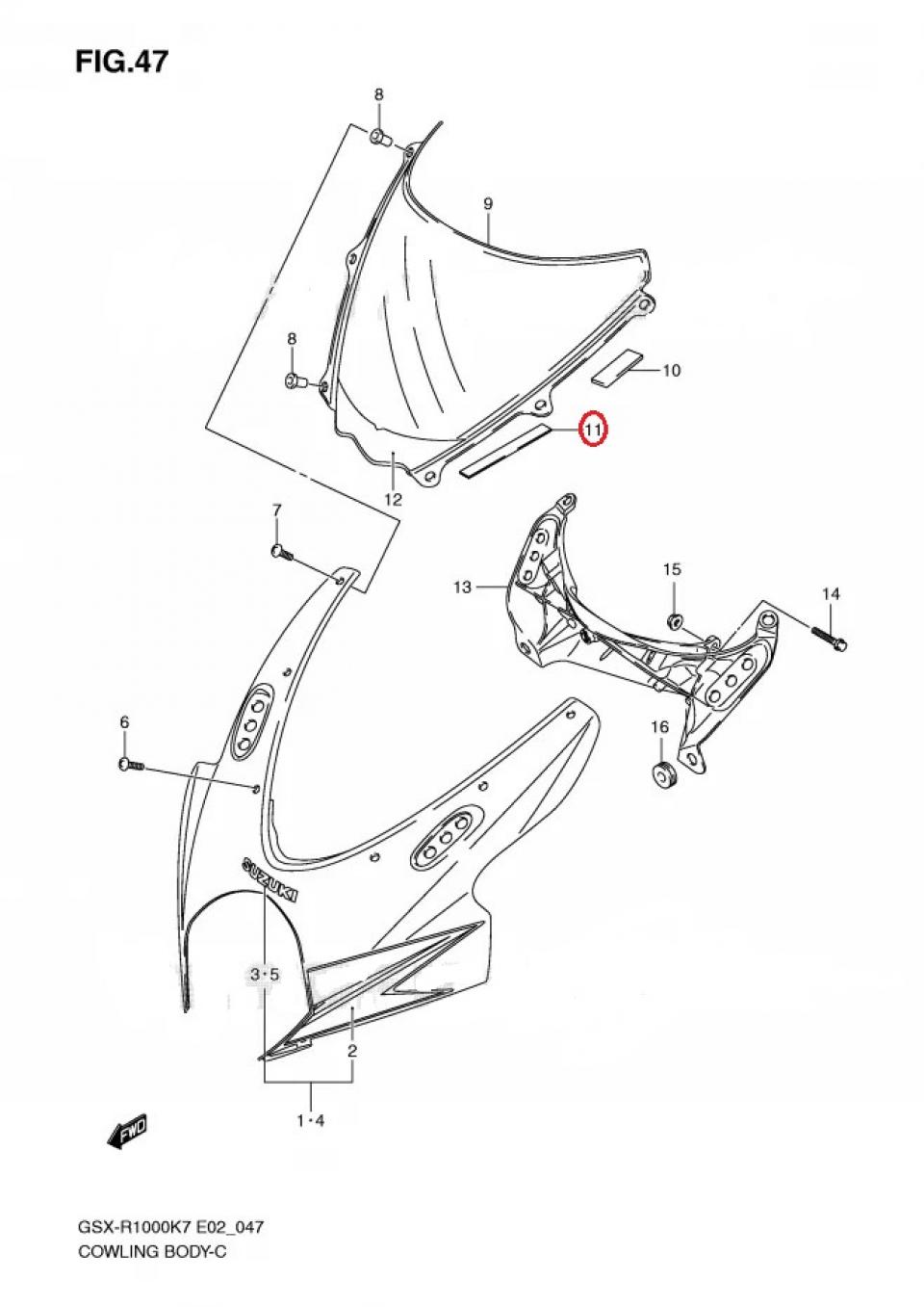 Mousse de protection origine pour moto Suzuki 1000 GSXR 2007 à 2008 94612-01H00-000