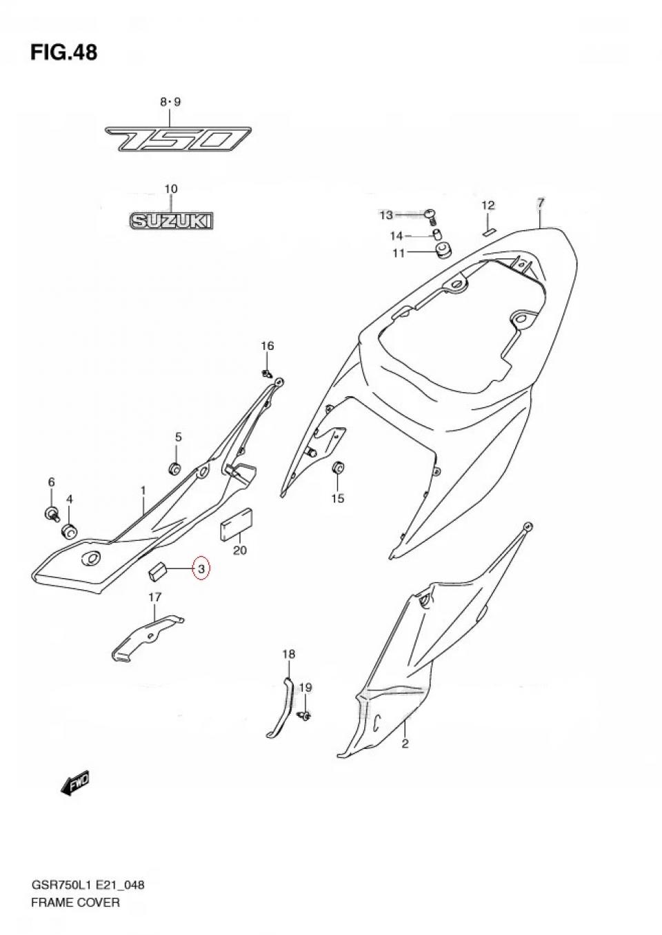 Mousse de protection origine pour moto Suzuki 750 GSR 2011 à 2012 94422-06G00-000