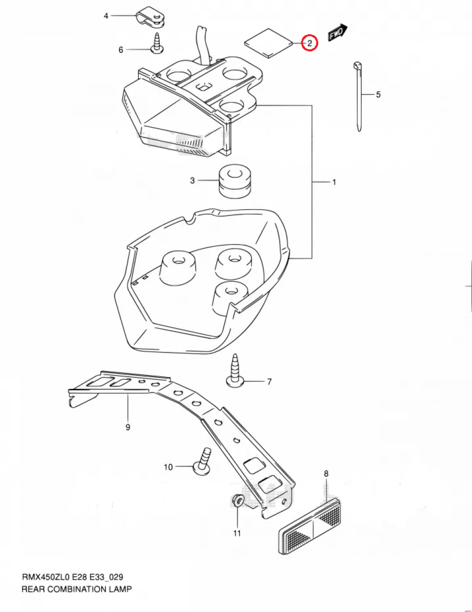 Caoutchouc de protection origine pour moto Suzuki 450 RMX 2010 à 2012 33652-13G00-000