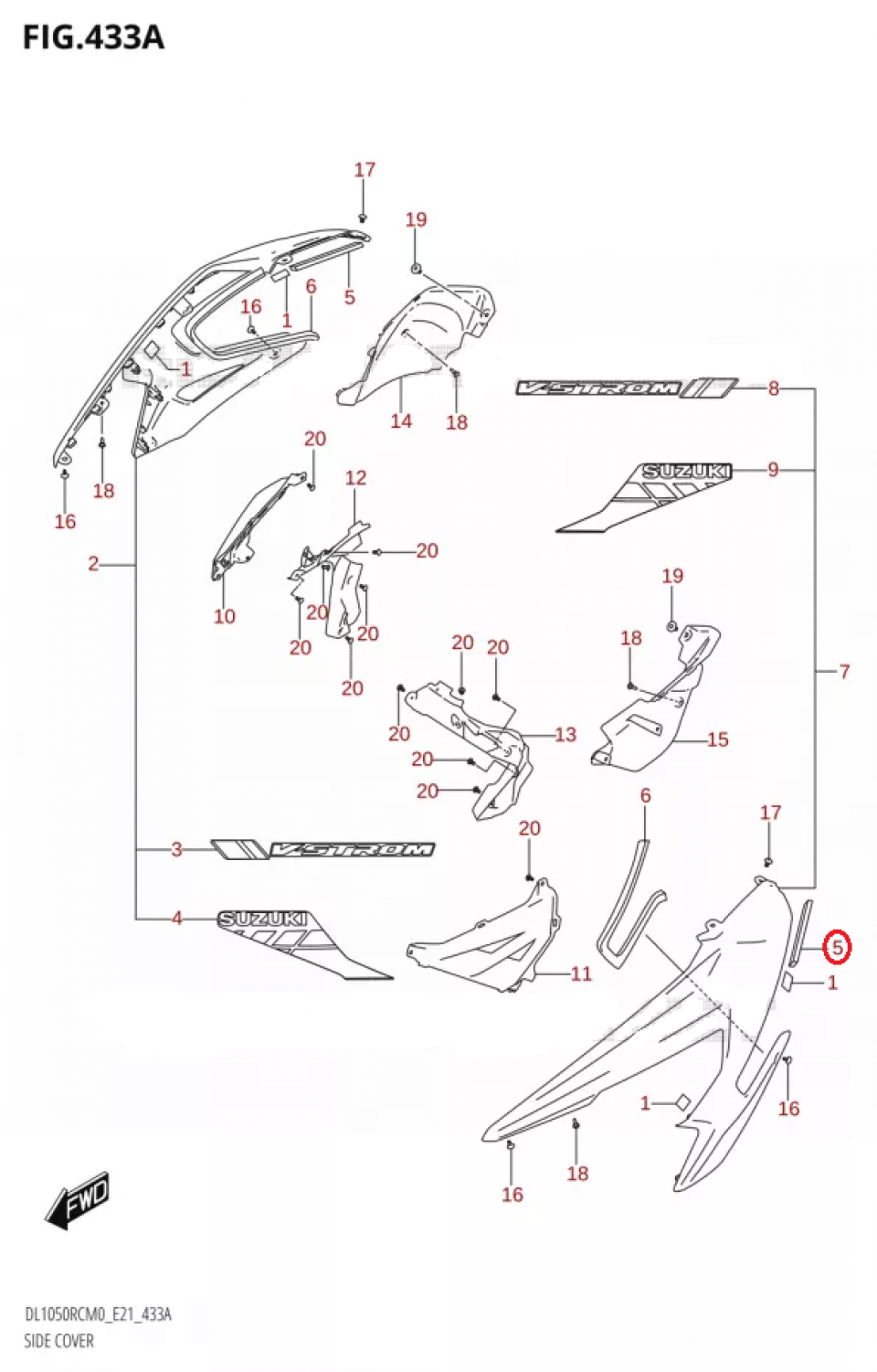Caoutchouc de protection origine pour moto Suzuki 1050 V-strom 2020 à 2025 94425-06L00-000