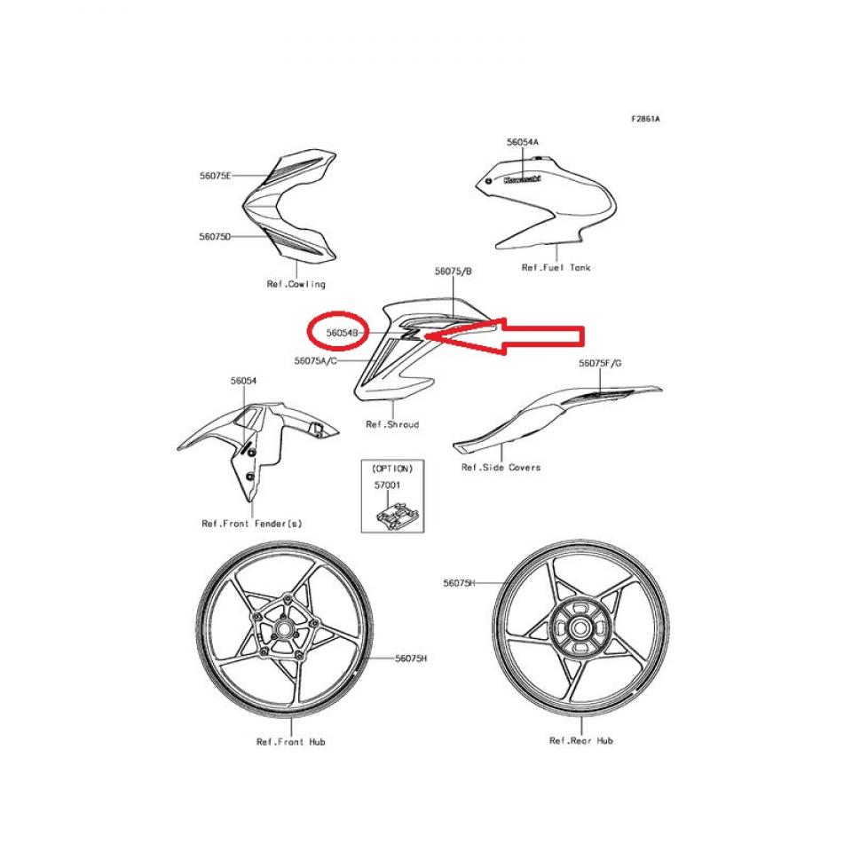 Autocollant stickers Z d'écope 56054-2205 pour moto Kawasaki Z 900 2017 Neuf