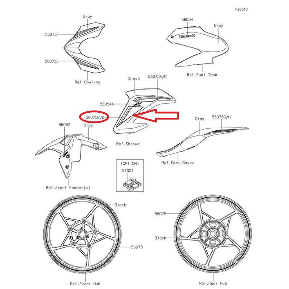 Autocollant stickers écope droite pour moto Kawasaki Z 900 2017 56075-2587 Neuf