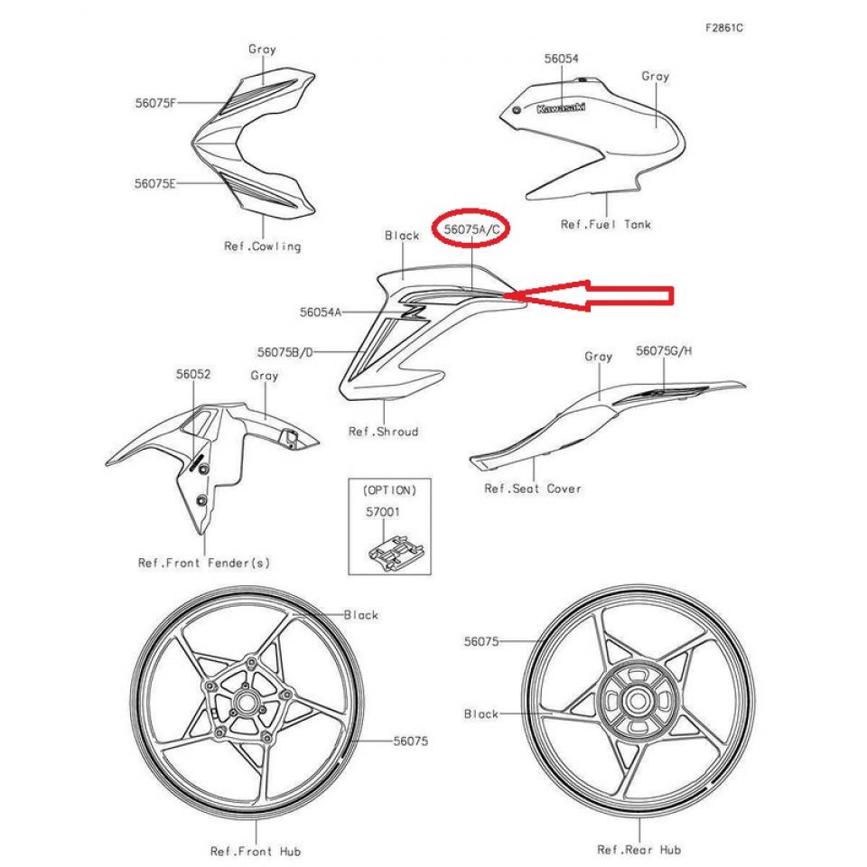 Autocollant écope droite supérieure pour moto Kawasaki Z 900 560752586 Neuf