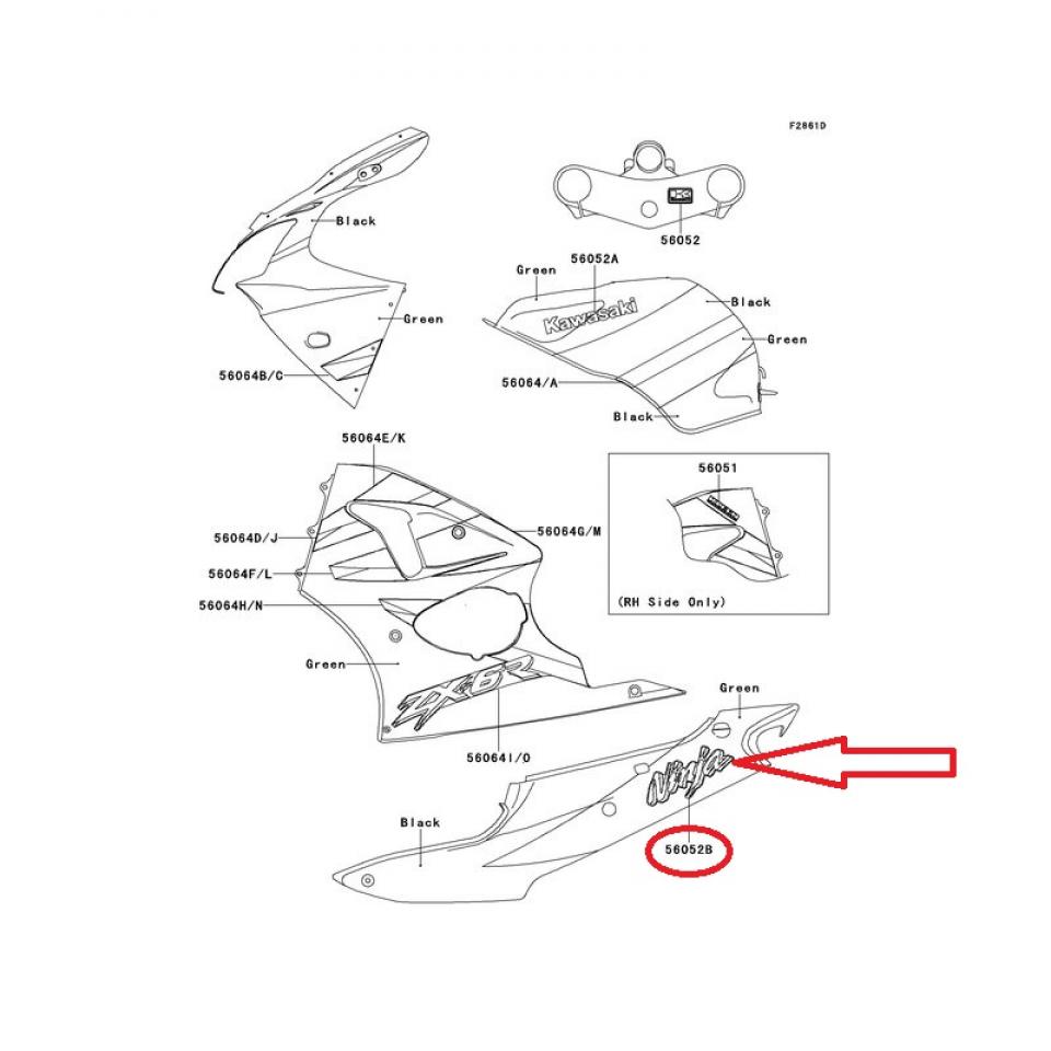 Autocollant stickers NINJA 56052-1351 pour moto Kawasaki 600 ZX6R 2001 Neuf