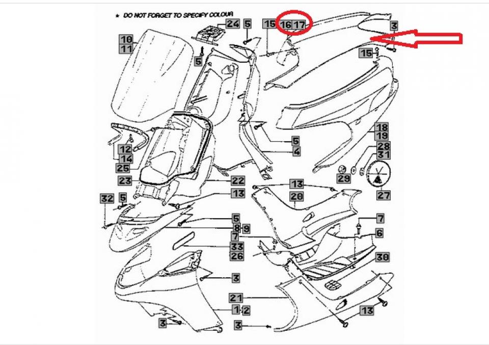 Coque arrière droite pour scooter Peugeot 50 Buxy 1172920700 729206SO Neuf
