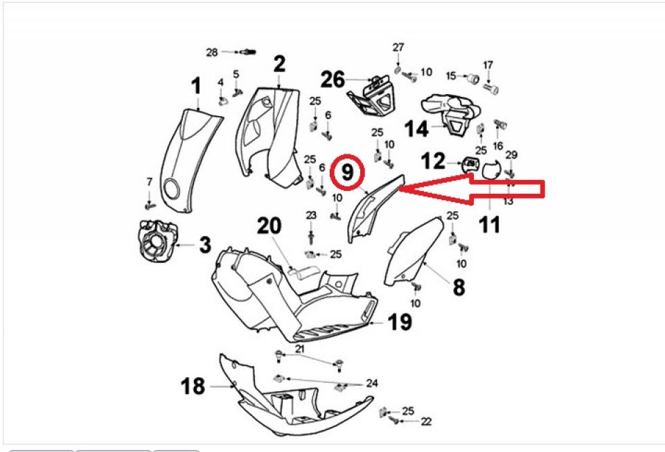 Coque arrière droite Rouge pour scooter Peugeot 50 Ludix 2004 à 2014 762100RT