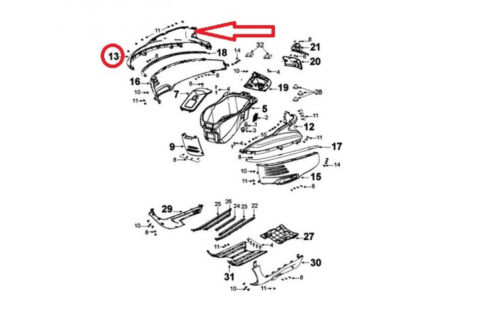 Coque arrière droite supérieure pour scooter Peugeot 50 Django 2T 787079F8 Blanc