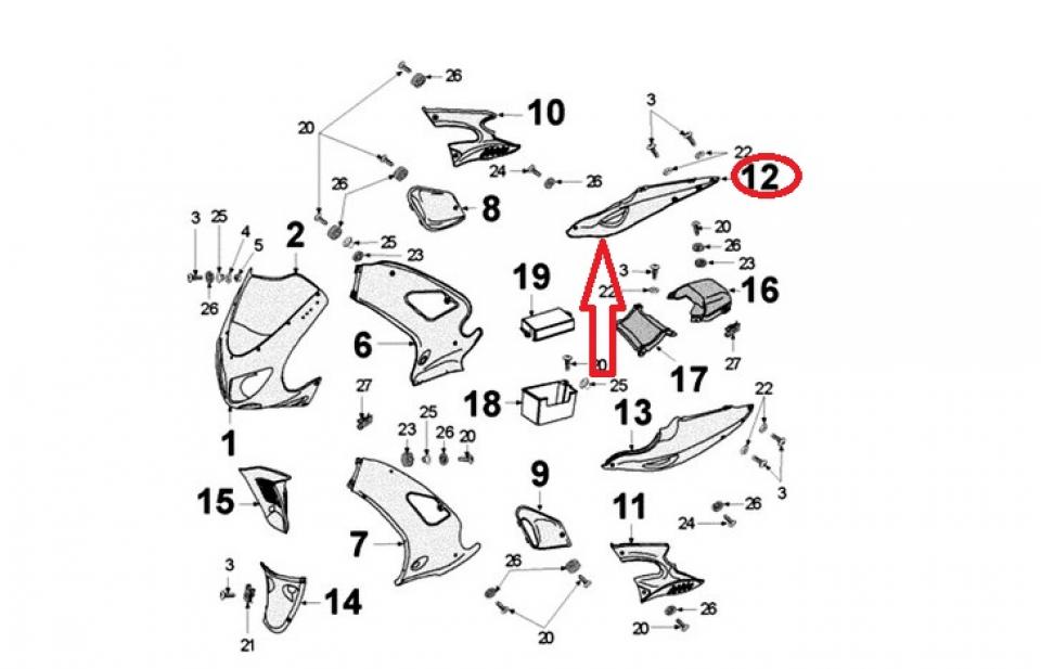 Coque arrière droite pour moto Peugeot 50 XR6 754405AL Gris Aluminium Neuf