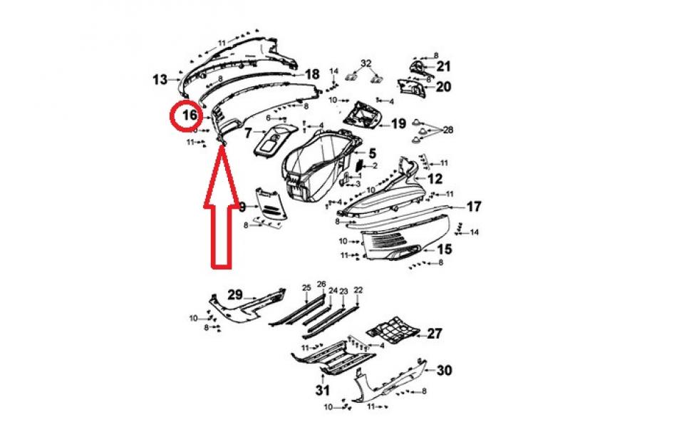 Coque ARD inférieure pour scooter Peugeot 125 Django Evasion 787080P8 Orange