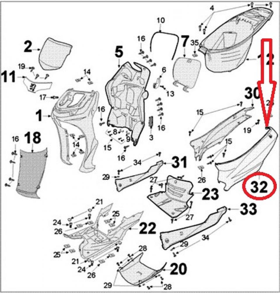 Coque arrière gauche pour scooter Peugeot 50 Tweet 802005M8 83600-Z6A Gris Neuf