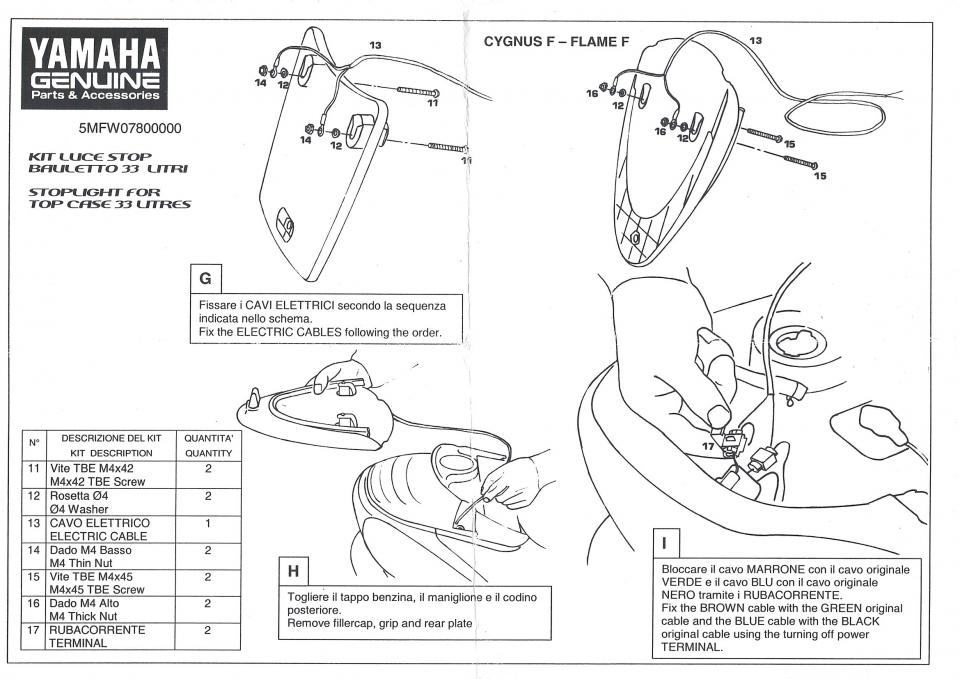 Kit feu stop additionnel top case 33L pour scooter Yamaha Teos 5MF-W0780 Neuf