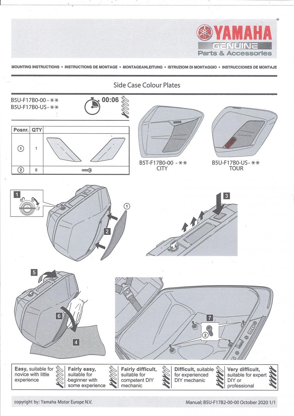 Paire cache G&D valise latérale pour moto Yamaha 890 Tracer 9 B5UF17B00012 Neuf