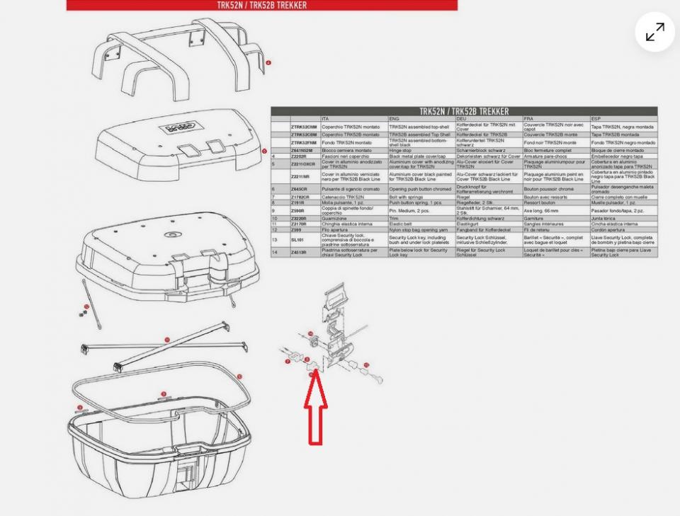 Bouton poussoir gris top case GIVI V46NT B47 pour moto scooter Z645CR Neuf