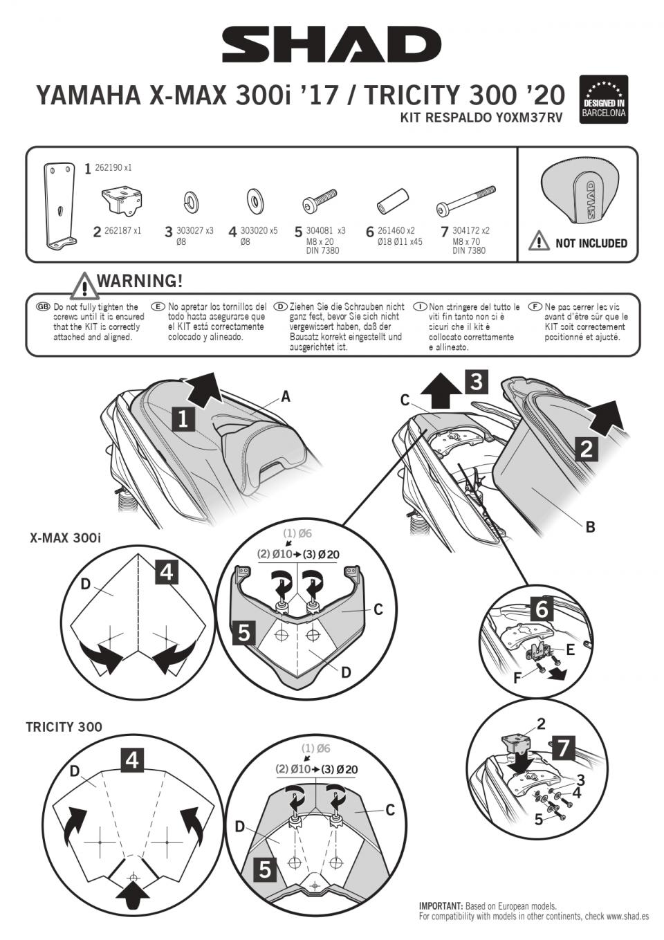 Kit fixation dosseret de selle Shad pour scooter Yamaha 300 X-Max Y0XM37RV Neuf