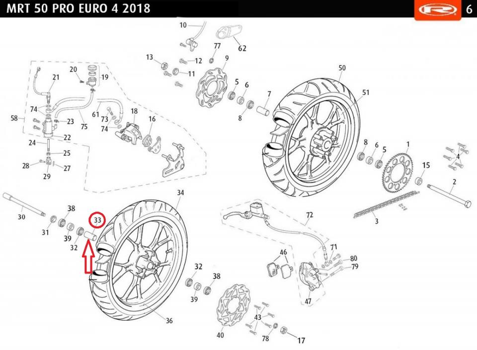 Entretoise roue AV pour moto Rieju 50 Mrt Pro 2018 à 2020 480.5053 15x21x52.5