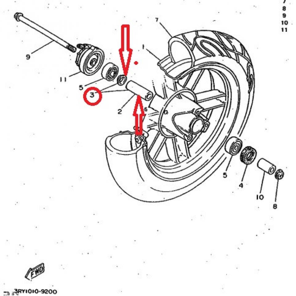 Entretoise de roue avant pour scooter Yamaha 50 YE 1995 4KH-W5115-17 Neuf