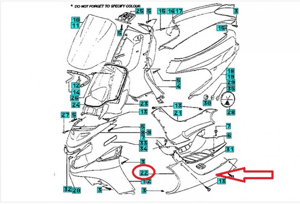 Sabot bas de caisse G pour scooter Peugeot 50 Buxy 1172933400 729212MB Bleu Neuf