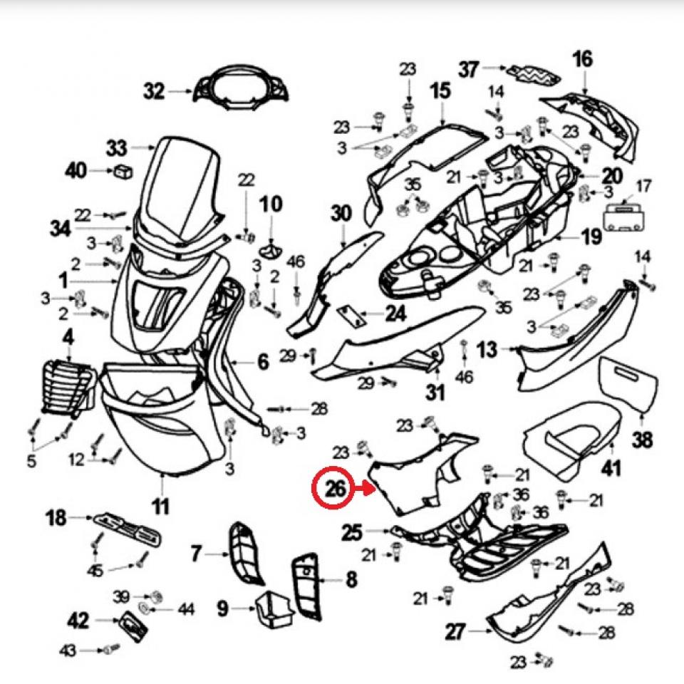 Sabot bas de caisse droit origine pour scooter Peugeot 125 Elyseo 1174846500D