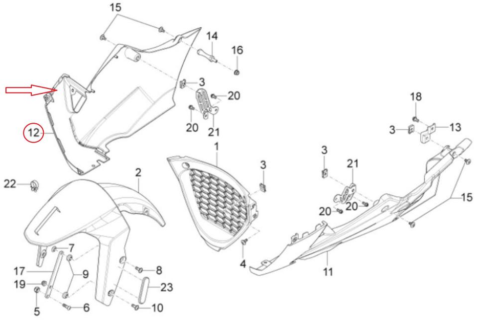 Sabot bas de caisse droit origine pour Moto Aprilia 50 RS4 2T EURO4 2018 à 2019 89768800XN3 / 897688 / Noir Occasion