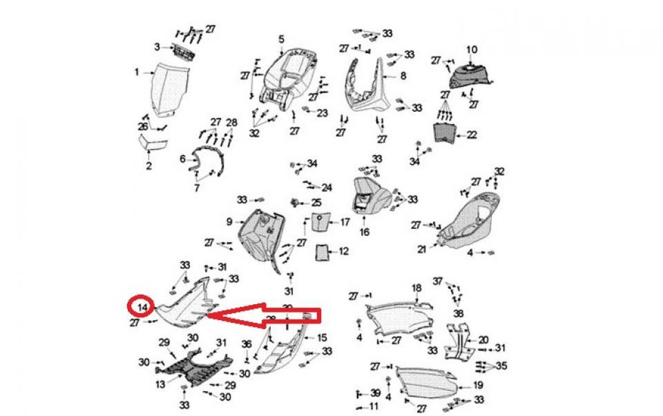 Sabot bas caisse D pour scooter Peugeot 50 Vivacity 3 2T Noir 775922NK Neuf